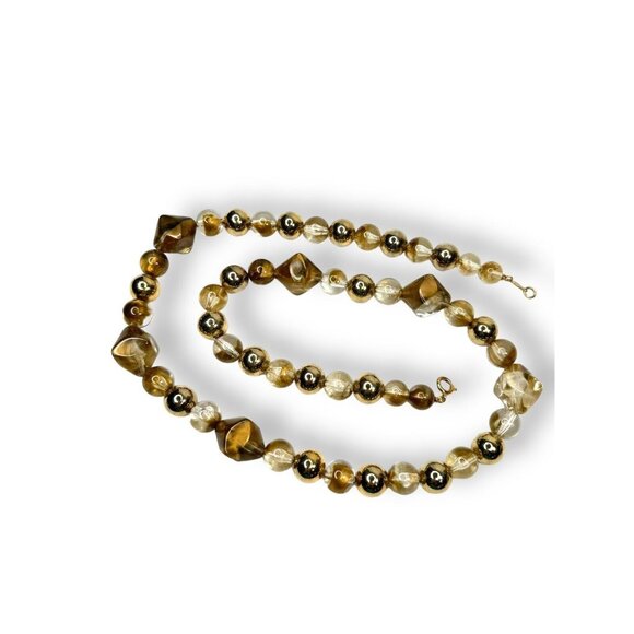 Arthur David Gold Marbled Lucite Beaded Necklace 30” Spring Ring Glow - Picture 4 of 6